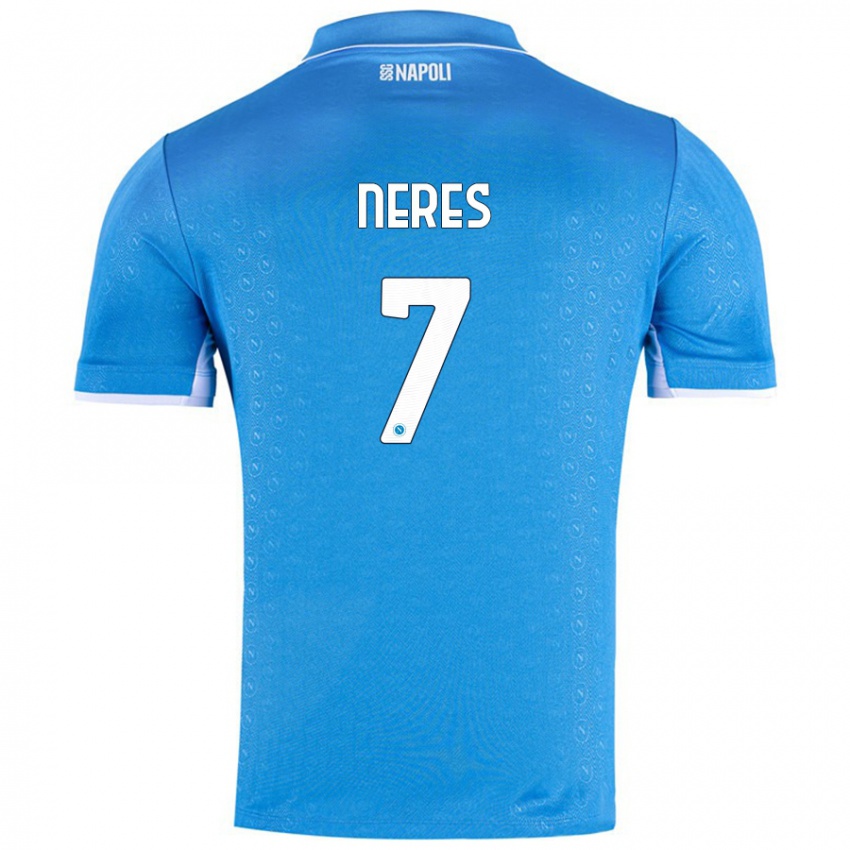 Niño Camiseta David Neres #7 Azul Cielo 1ª Equipación 2024/25 La Camisa Argentina