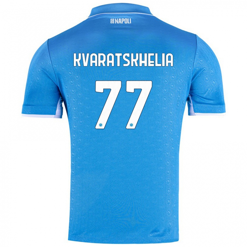 Niño Camiseta Khvicha Kvaratskhelia #77 Azul Cielo 1ª Equipación 2024/25 La Camisa Argentina