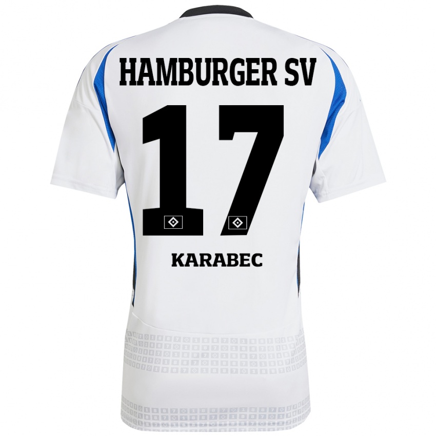 Niño Camiseta Adam Karabec #17 Blanco Azul 1ª Equipación 2024/25 La Camisa Argentina