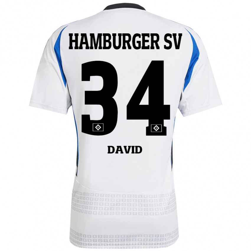 Niño Camiseta Jonas David #34 Blanco Azul 1ª Equipación 2024/25 La Camisa Argentina