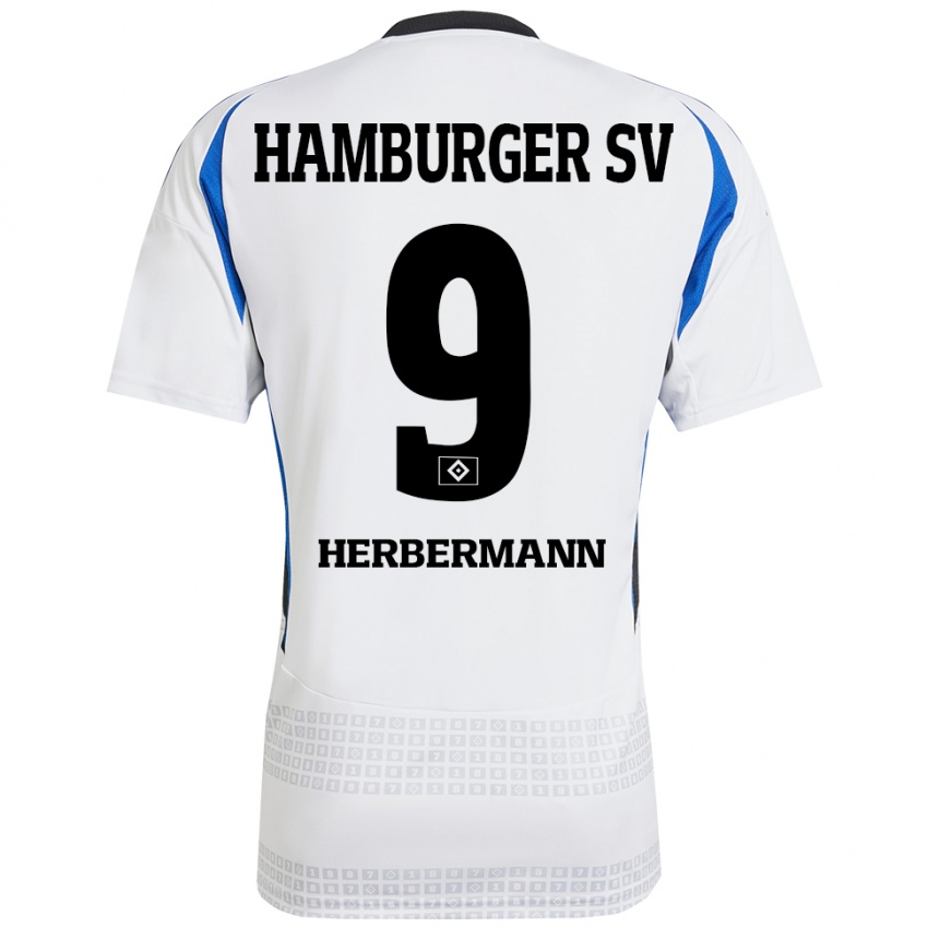 Niño Camiseta Kevin Herbermann #9 Blanco Azul 1ª Equipación 2024/25 La Camisa Argentina