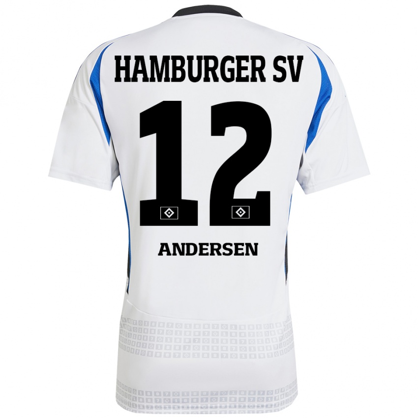 Niño Camiseta Patrick Andersen #12 Blanco Azul 1ª Equipación 2024/25 La Camisa Argentina