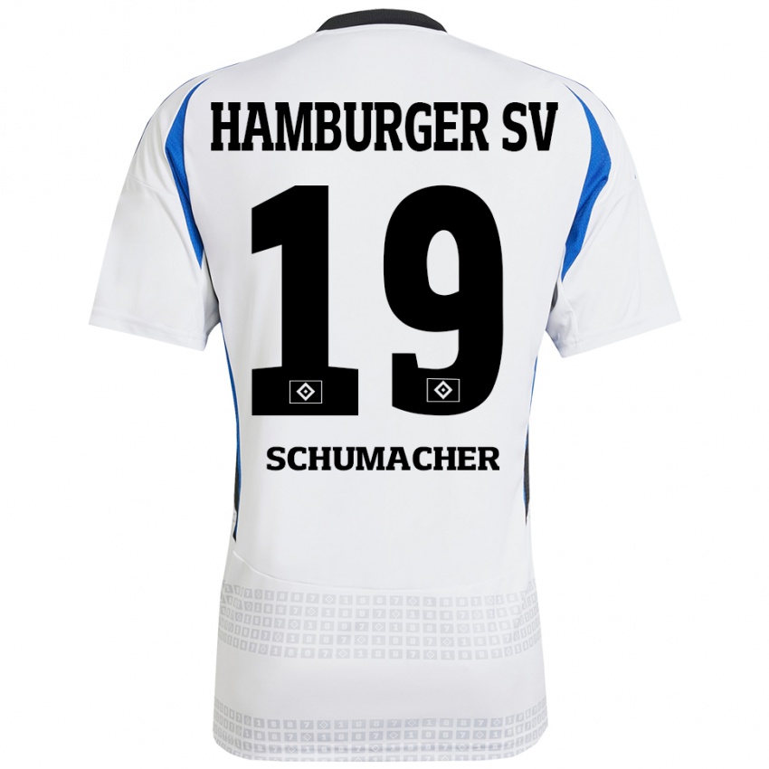 Niño Camiseta Lukas Schumacher #19 Blanco Azul 1ª Equipación 2024/25 La Camisa Argentina