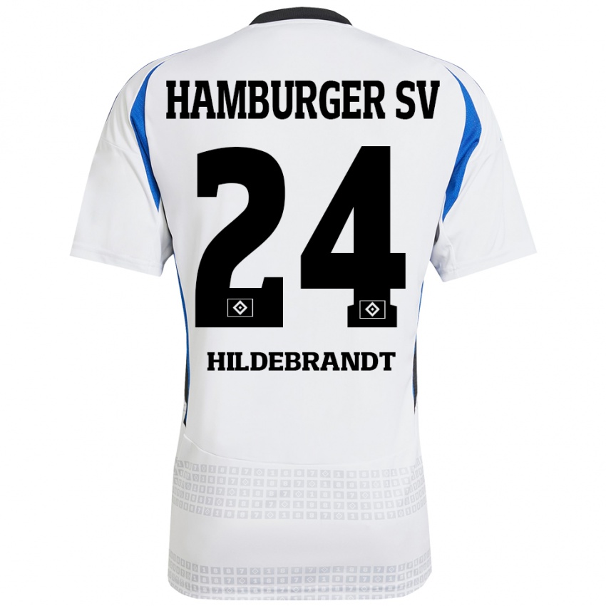 Niño Camiseta Tjark Hildebrandt #24 Blanco Azul 1ª Equipación 2024/25 La Camisa Argentina