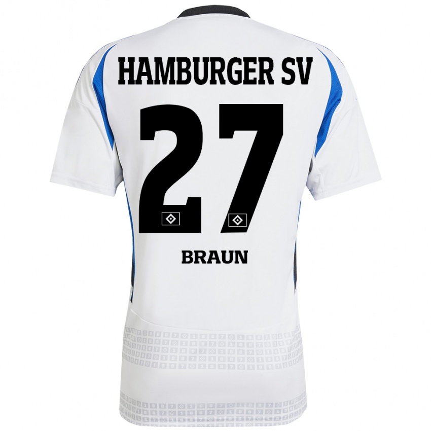 Niño Camiseta Elias Braun #27 Blanco Azul 1ª Equipación 2024/25 La Camisa Argentina