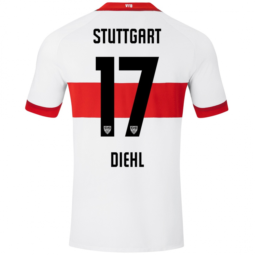 Niño Camiseta Justin Diehl #17 Blanco Rojo 1ª Equipación 2024/25 La Camisa Argentina