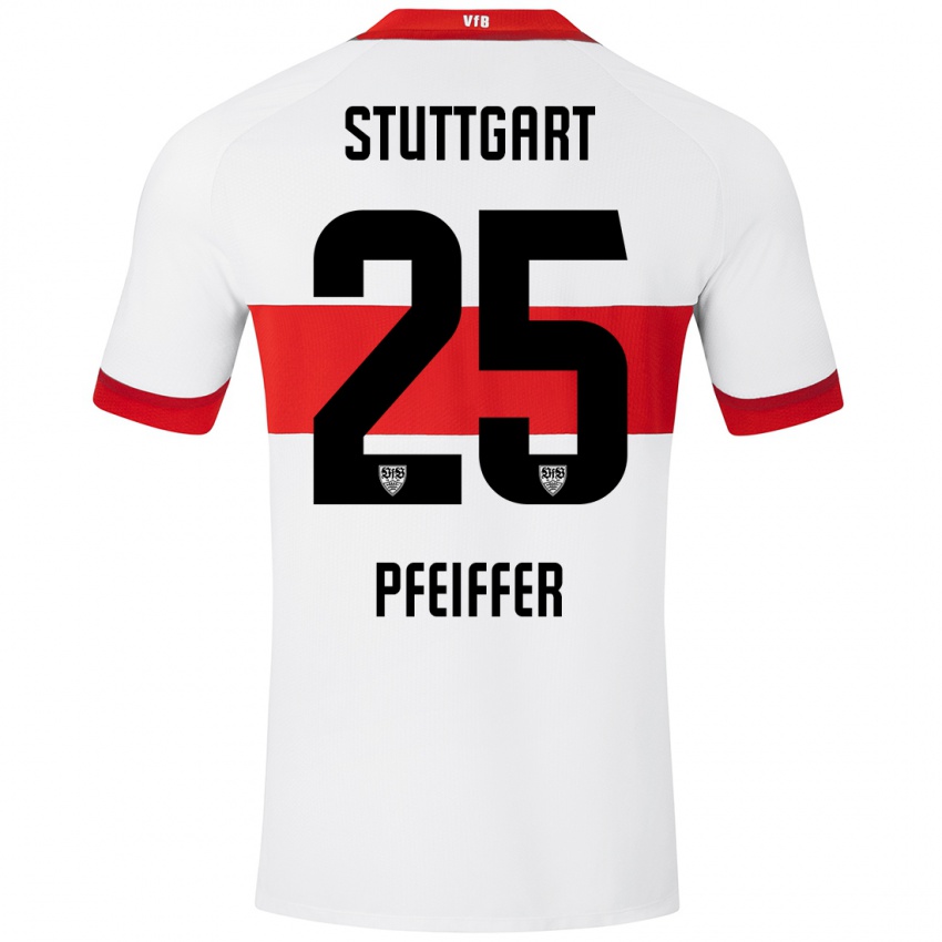 Niño Camiseta Luca Pfeiffer #25 Blanco Rojo 1ª Equipación 2024/25 La Camisa Argentina