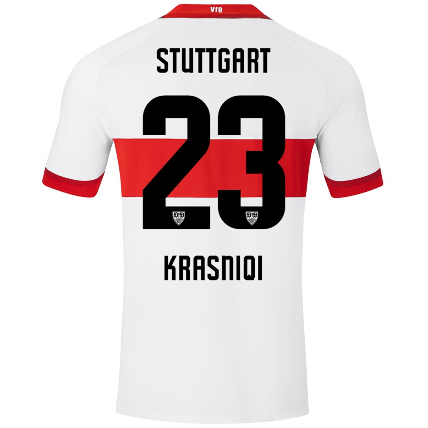 Niño Camiseta Elton Krasniqi #23 Blanco Rojo 1ª Equipación 2024/25 La Camisa Argentina