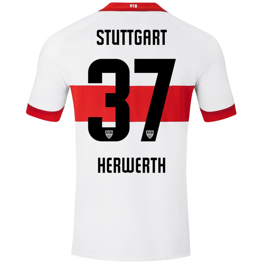 Niño Camiseta Maximilian Herwerth #37 Blanco Rojo 1ª Equipación 2024/25 La Camisa Argentina