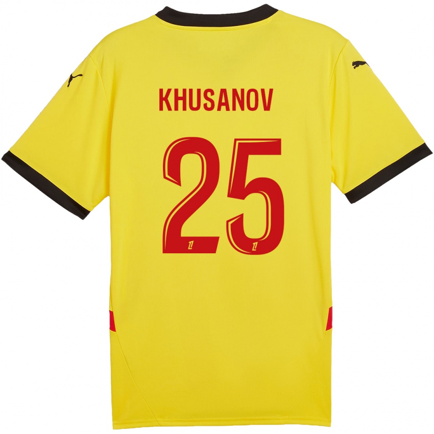 Niño Camiseta Abdukodir Khusanov #25 Amarillo Rojo 1ª Equipación 2024/25 La Camisa Argentina