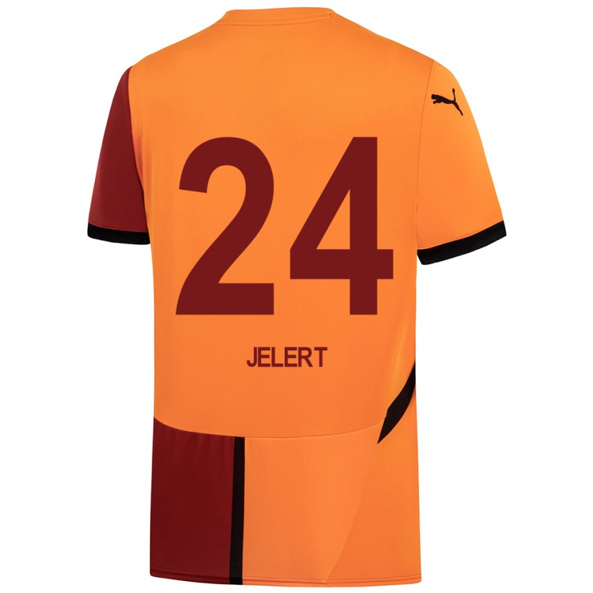 Niño Camiseta Elias Jelert #24 Amarillo Rojo 1ª Equipación 2024/25 La Camisa Argentina