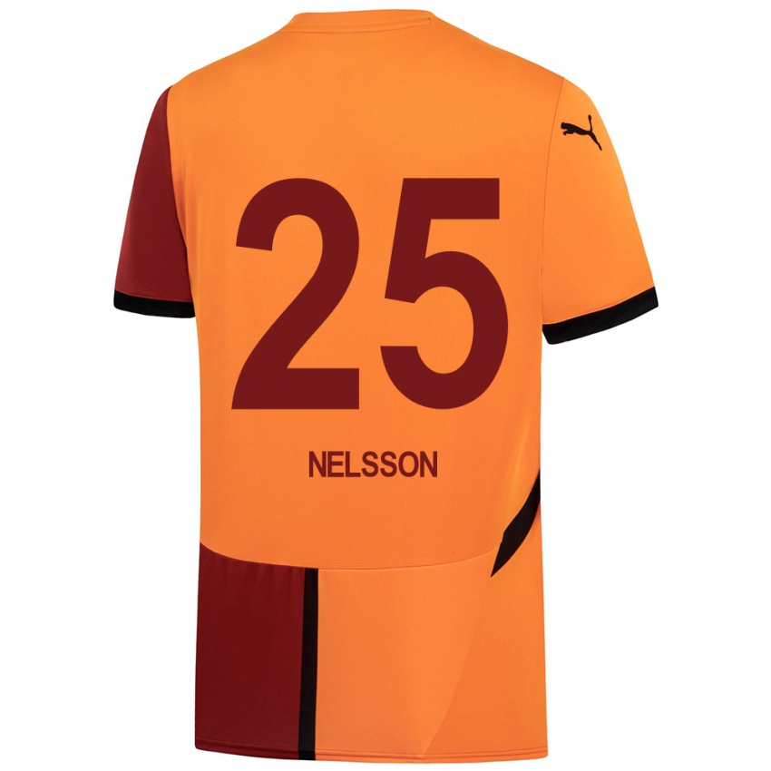 Niño Camiseta Victor Nelsson #25 Amarillo Rojo 1ª Equipación 2024/25 La Camisa Argentina