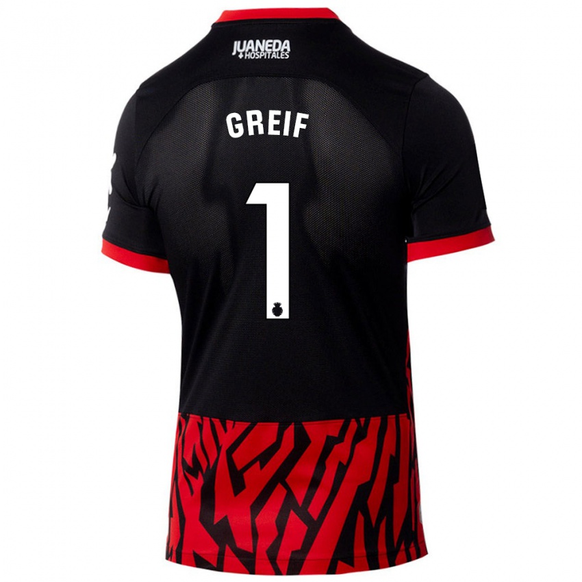 Niño Camiseta Dominik Greif #1 Negro Rojo 1ª Equipación 2024/25 La Camisa Argentina