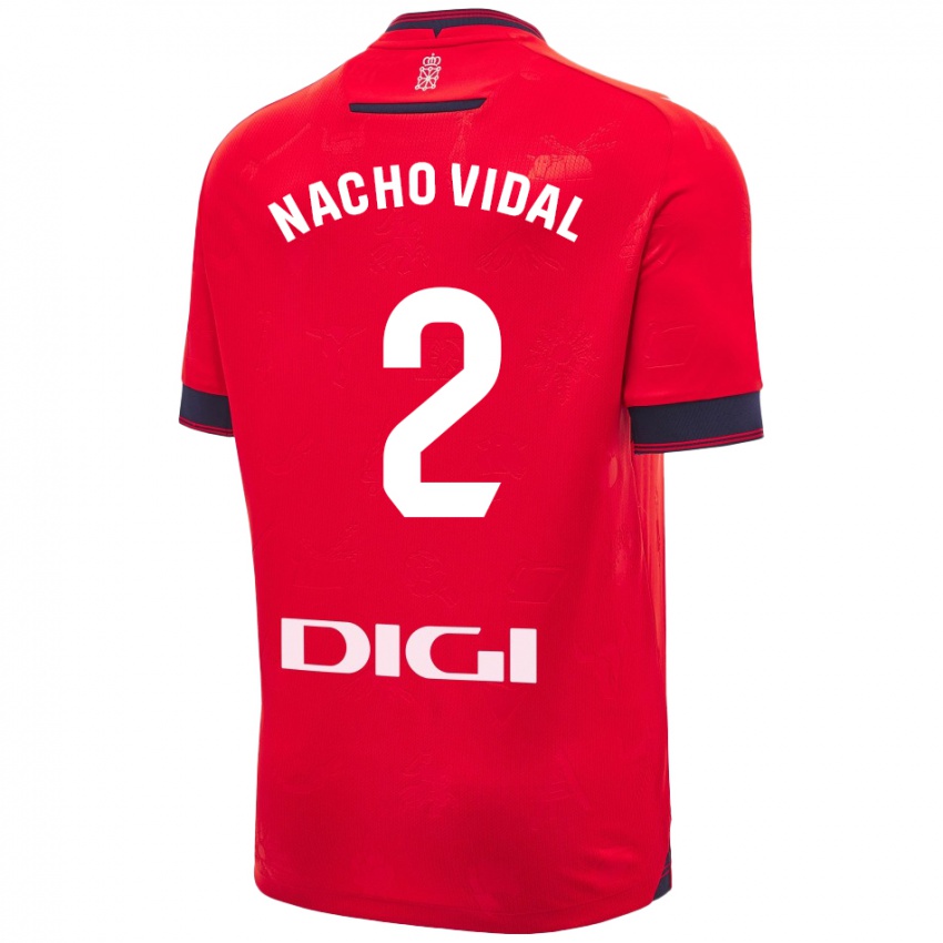 Niño Camiseta Nacho Vidal #2 Rojo Blanco 1ª Equipación 2024/25 La Camisa Argentina