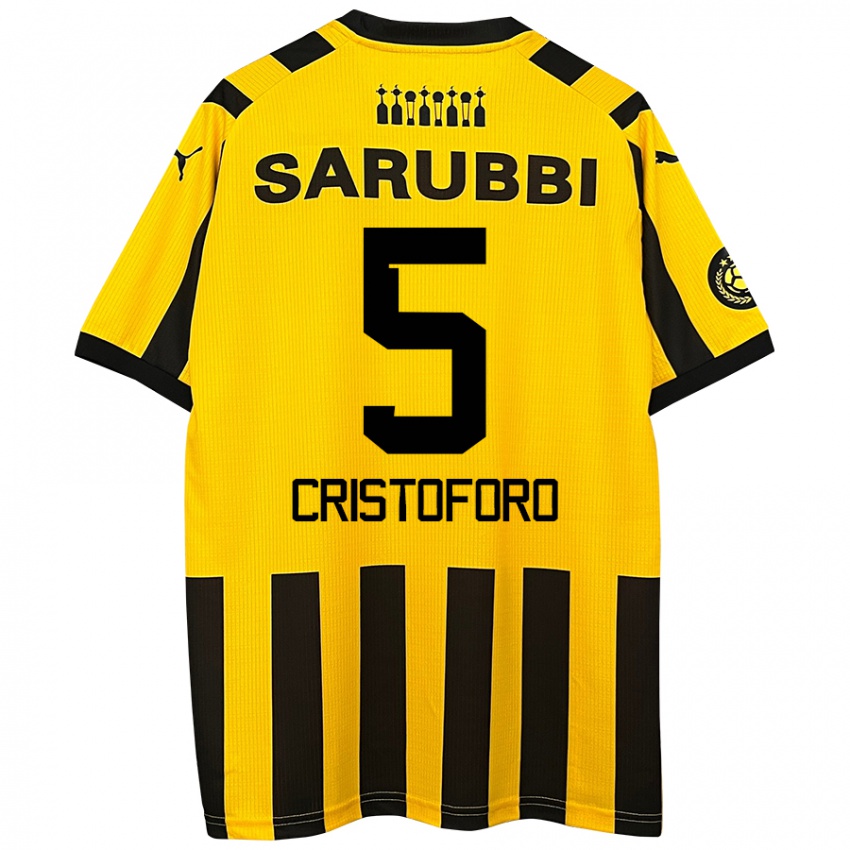 Niño Camiseta Sebastián Cristóforo #5 Amarillo Negro 1ª Equipación 2024/25 La Camisa Argentina