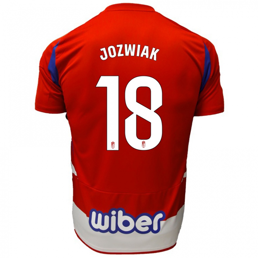 Niño Camiseta Kamil Józwiak #18 Rojo Blanco Azul 1ª Equipación 2024/25 La Camisa Argentina