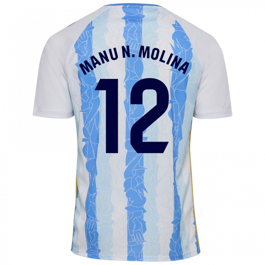 Niño Camiseta Manu Molina #12 Blanco Azul 1ª Equipación 2024/25 La Camisa Argentina