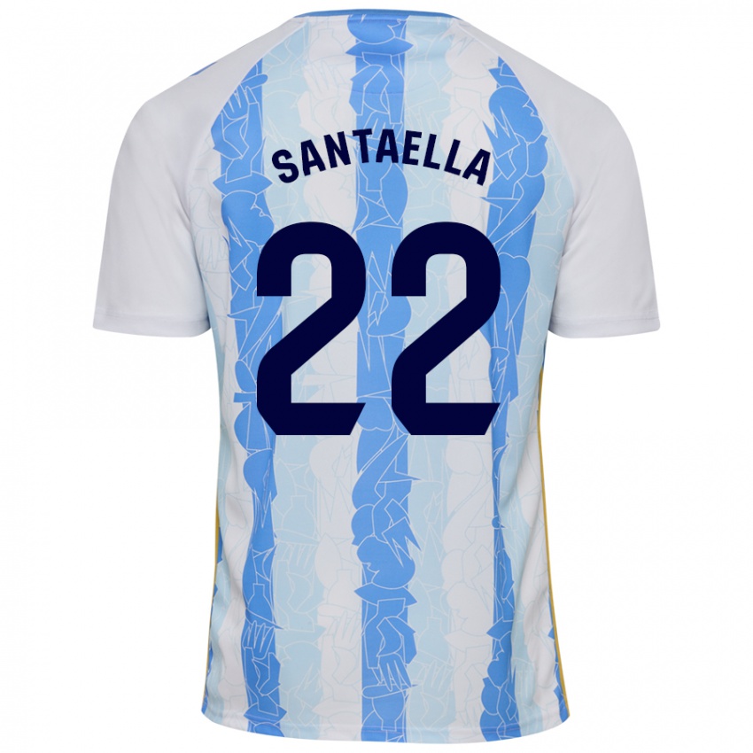 Niño Camiseta Miguel Ángel Santaella #22 Blanco Azul 1ª Equipación 2024/25 La Camisa Argentina