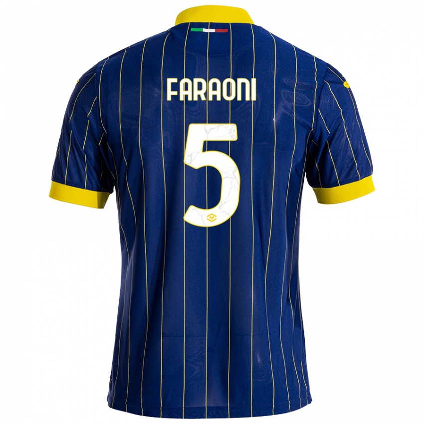 Niño Camiseta Davide Faraoni #5 Azul Amarillo 1ª Equipación 2024/25 La Camisa Argentina