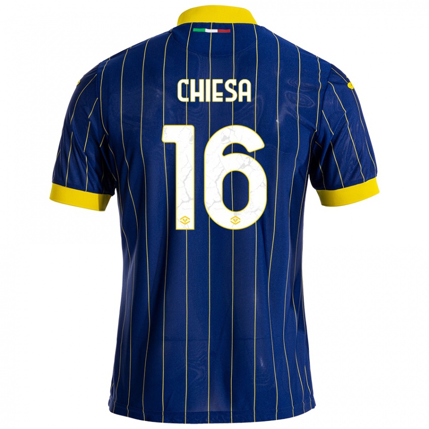 Niño Camiseta Mattia Chiesa #16 Azul Amarillo 1ª Equipación 2024/25 La Camisa Argentina