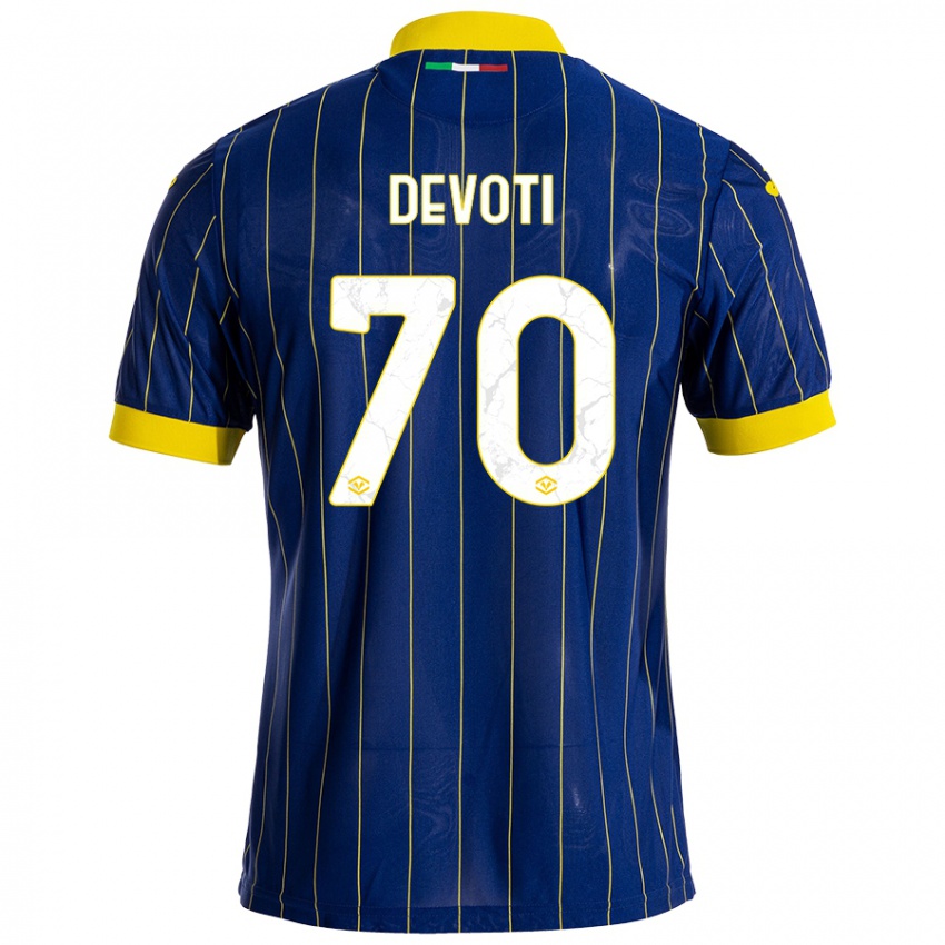 Niño Camiseta Andrea Devoti #70 Azul Amarillo 1ª Equipación 2024/25 La Camisa Argentina