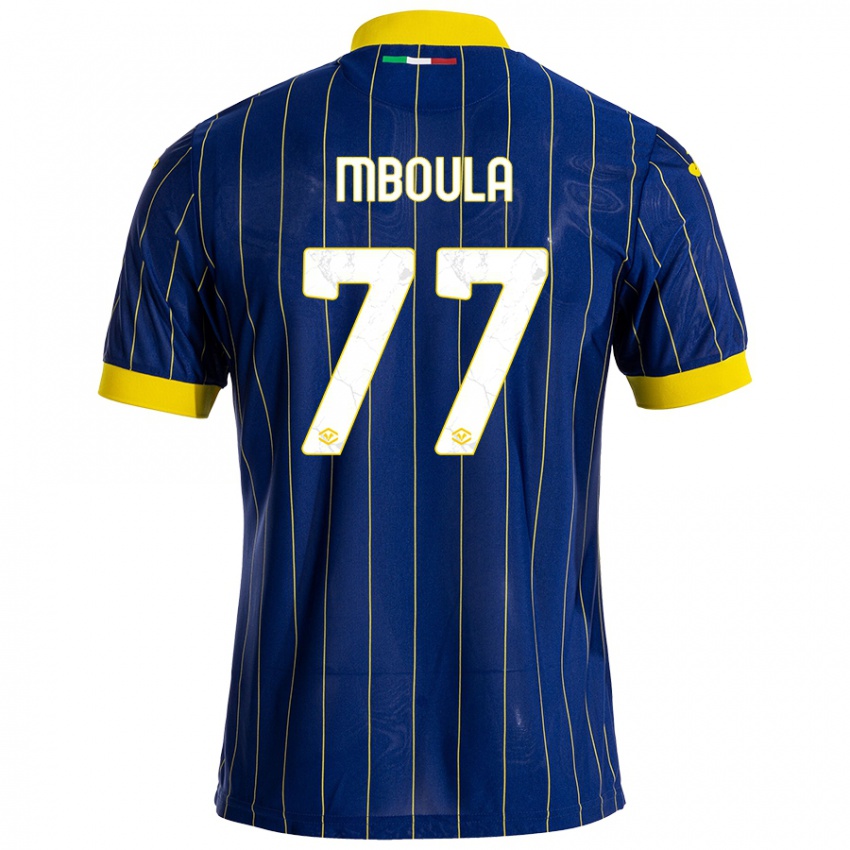 Niño Camiseta Jordi Mboula #77 Azul Amarillo 1ª Equipación 2024/25 La Camisa Argentina