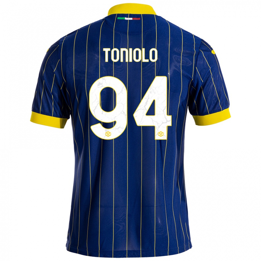 Niño Camiseta Giacomo Toniolo #94 Azul Amarillo 1ª Equipación 2024/25 La Camisa Argentina