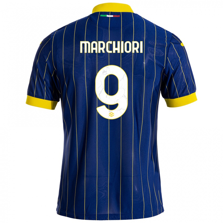 Niño Camiseta Giorgia Marchiori #9 Azul Amarillo 1ª Equipación 2024/25 La Camisa Argentina