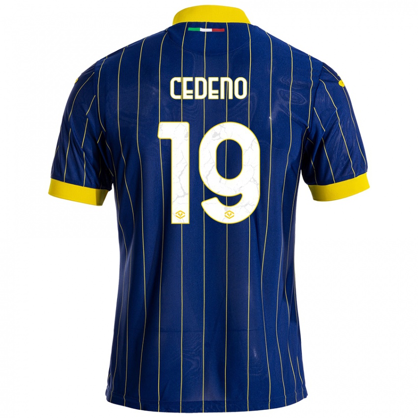 Niño Camiseta Lineth Cedeno #19 Azul Amarillo 1ª Equipación 2024/25 La Camisa Argentina