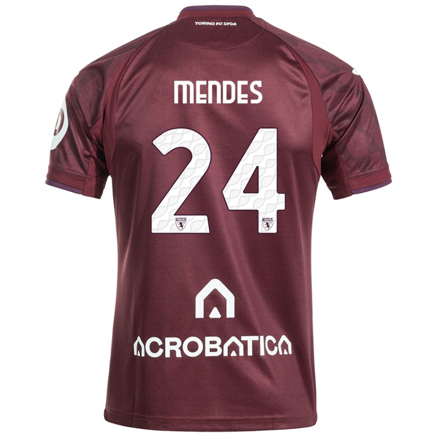 Niño Camiseta Rodrigo Mendes #24 Granate Blanco 1ª Equipación 2024/25 La Camisa Argentina