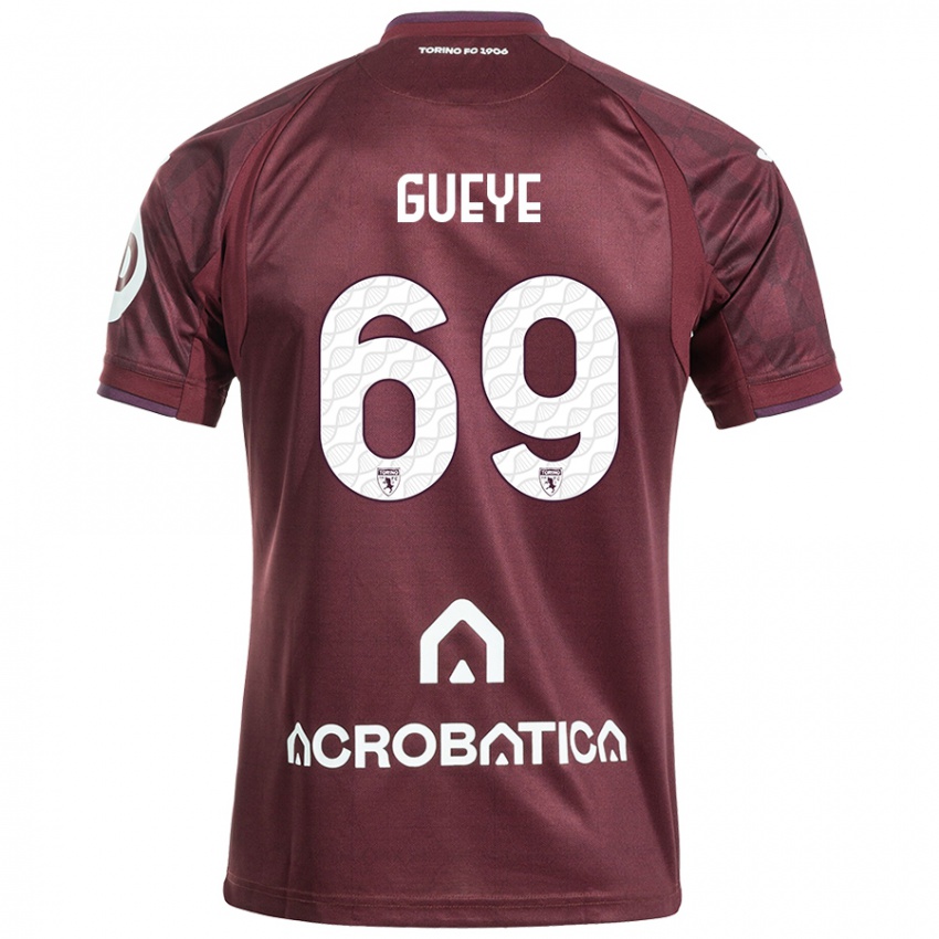 Niño Camiseta Ousmane Gueye #69 Granate Blanco 1ª Equipación 2024/25 La Camisa Argentina