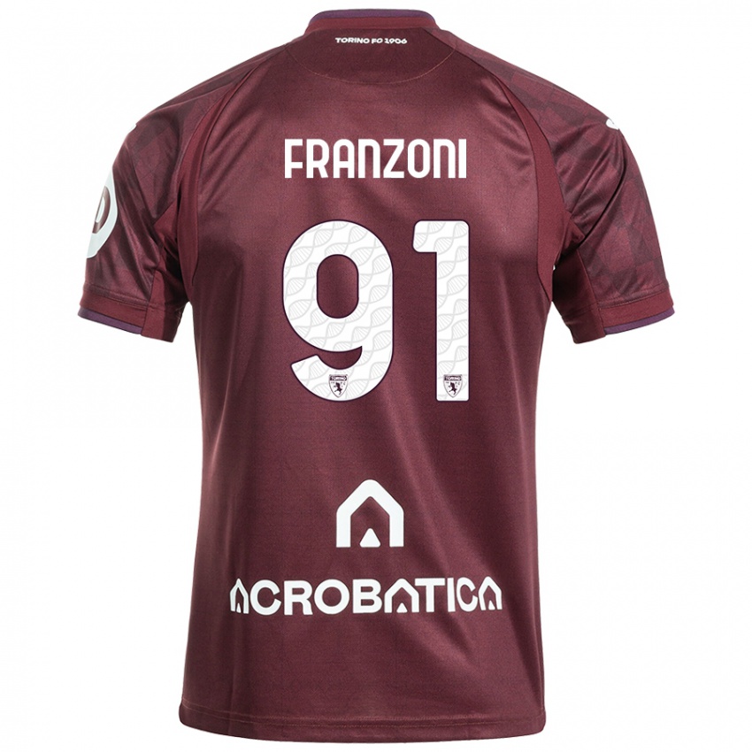 Niño Camiseta Nicolò Franzoni #91 Granate Blanco 1ª Equipación 2024/25 La Camisa Argentina