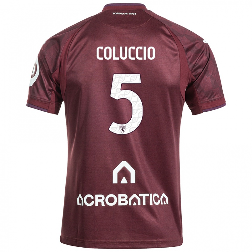 Niño Camiseta Francesca Coluccio #5 Granate Blanco 1ª Equipación 2024/25 La Camisa Argentina