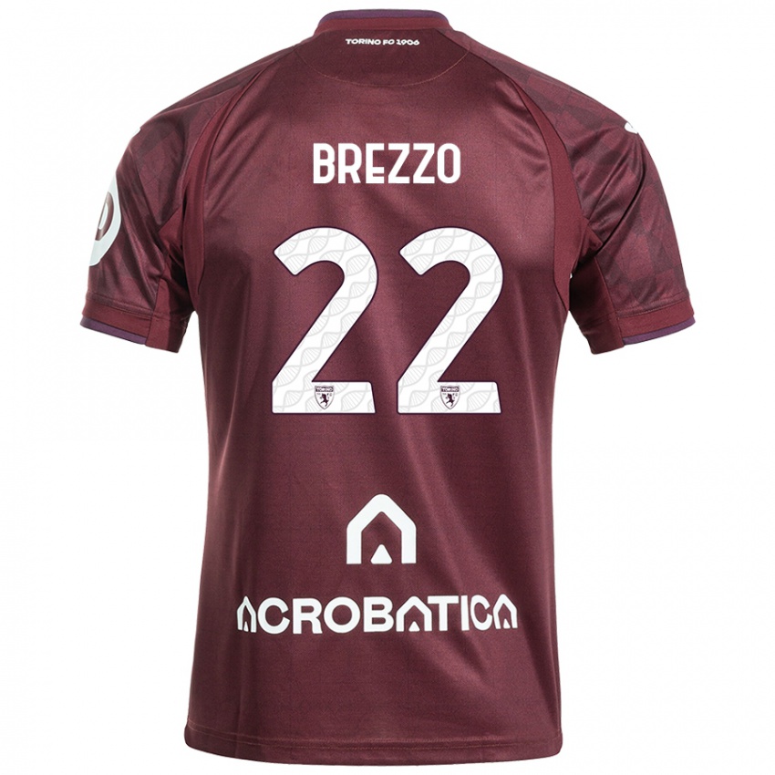 Niño Camiseta Matteo Brezzo #22 Granate Blanco 1ª Equipación 2024/25 La Camisa Argentina