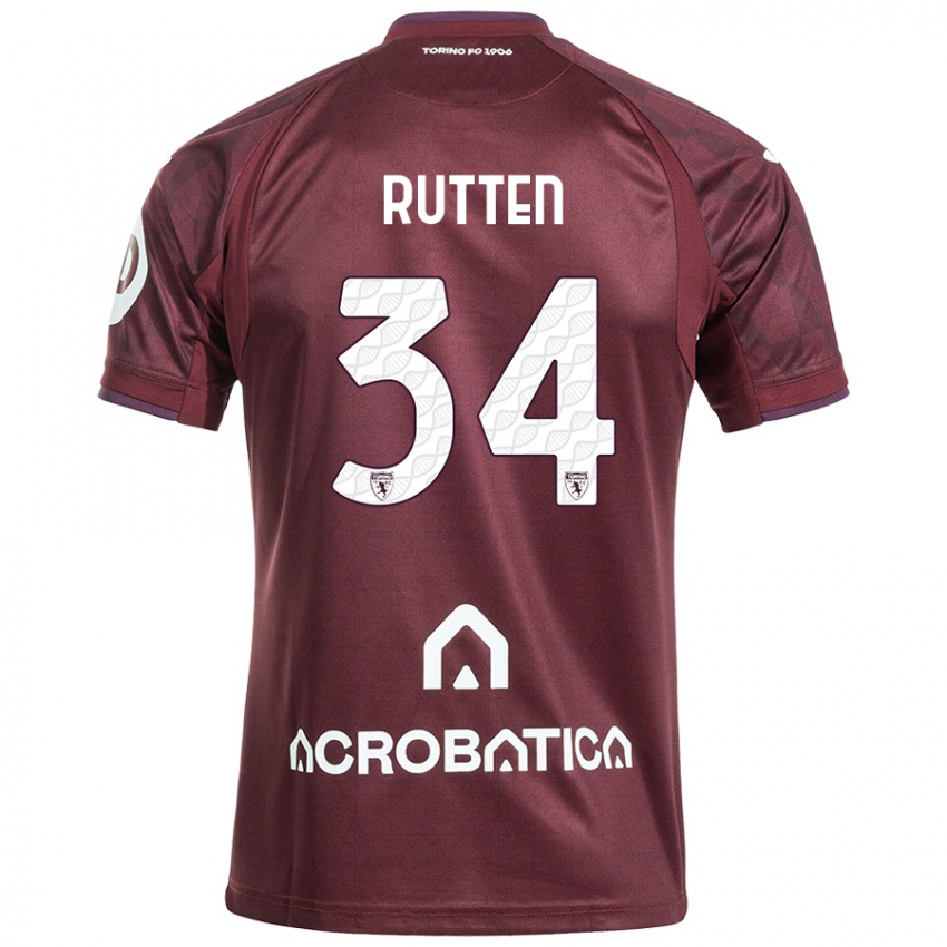 Niño Camiseta Jill Rutten #34 Granate Blanco 1ª Equipación 2024/25 La Camisa Argentina