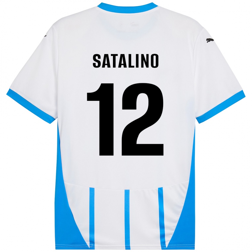 Niño Camiseta Giacomo Satalino #12 Blanco Azul 2ª Equipación 2024/25 La Camisa Argentina