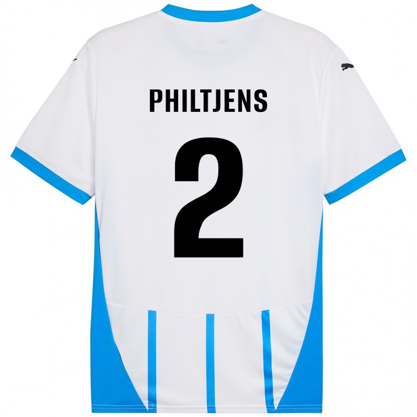 Niño Camiseta Davina Philtjens #2 Blanco Azul 2ª Equipación 2024/25 La Camisa Argentina