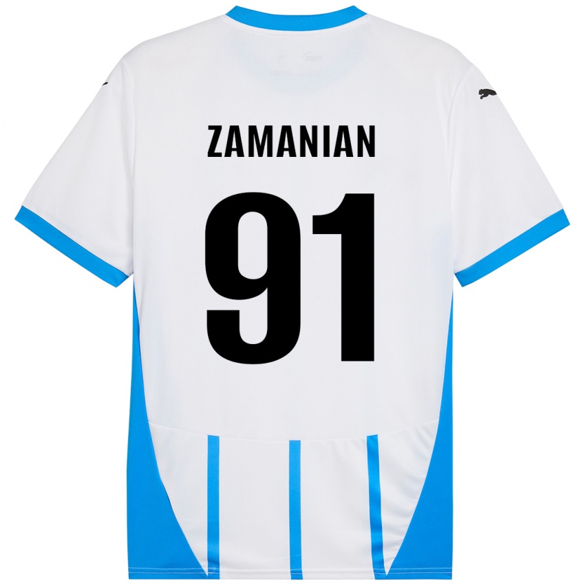 Niño Camiseta Annahita Zamanian #91 Blanco Azul 2ª Equipación 2024/25 La Camisa Argentina