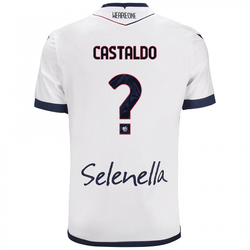 Niño Camiseta Francesco Castaldo #0 Blanco Azul Real 2ª Equipación 2024/25 La Camisa Argentina