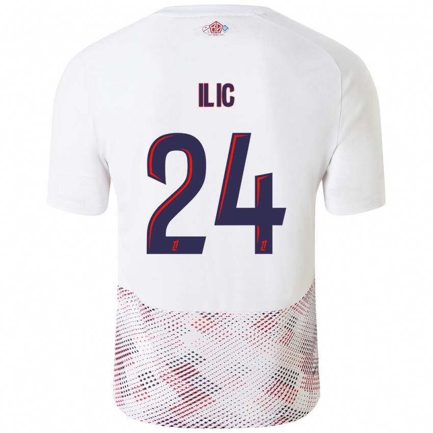 Niño Camiseta Andrej Ilic #24 Blanco Azul Real 2ª Equipación 2024/25 La Camisa Argentina