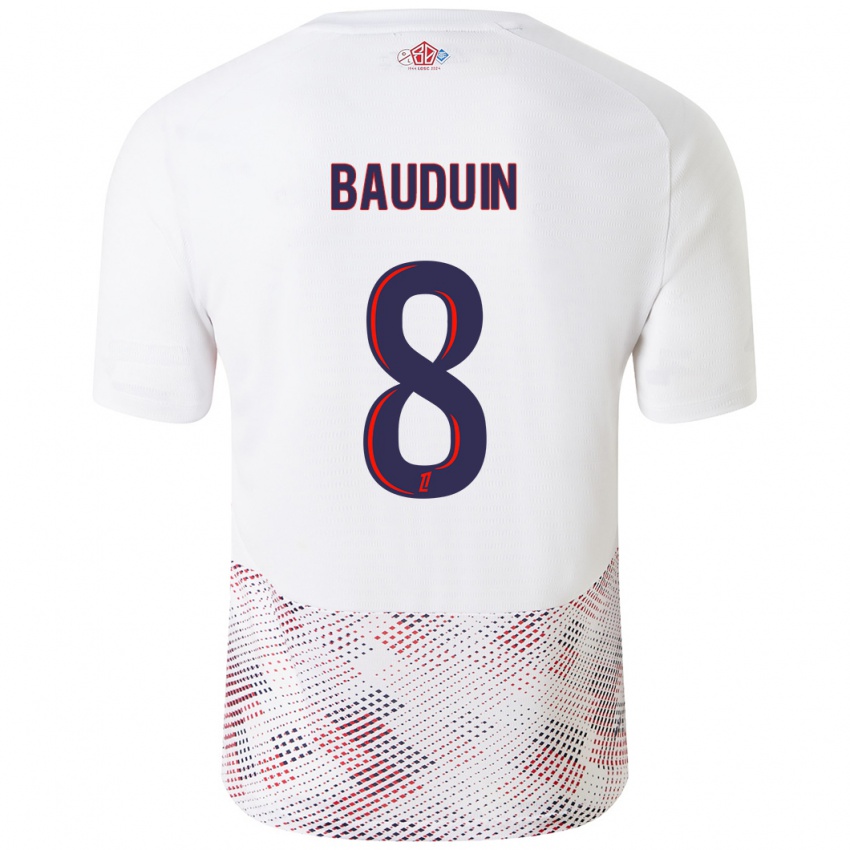 Niño Camiseta Justine Bauduin #8 Blanco Azul Real 2ª Equipación 2024/25 La Camisa Argentina