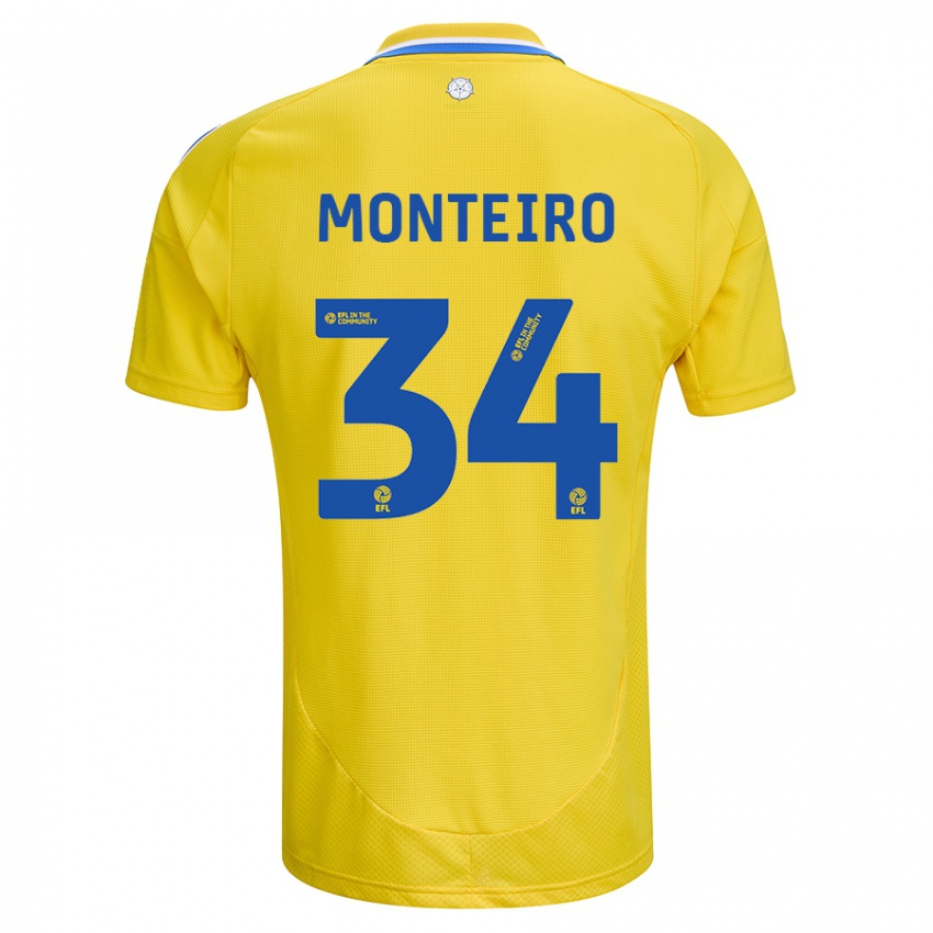 Niño Camiseta Diogo Monteiro #34 Amarillo Azul 2ª Equipación 2024/25 La Camisa Argentina