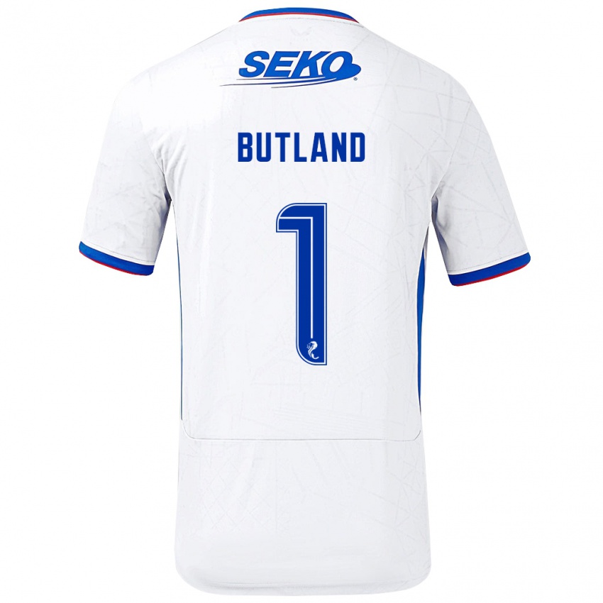 Niño Camiseta Jack Butland #1 Blanco Azul 2ª Equipación 2024/25 La Camisa Argentina