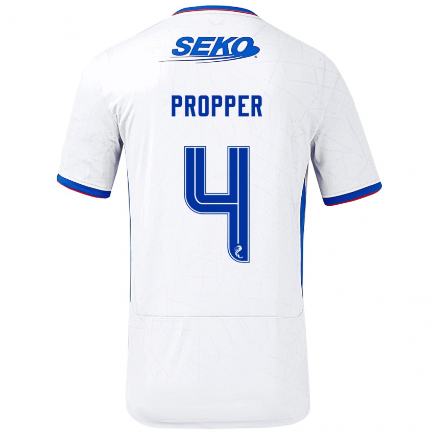 Niño Camiseta Robin Pröpper #4 Blanco Azul 2ª Equipación 2024/25 La Camisa Argentina