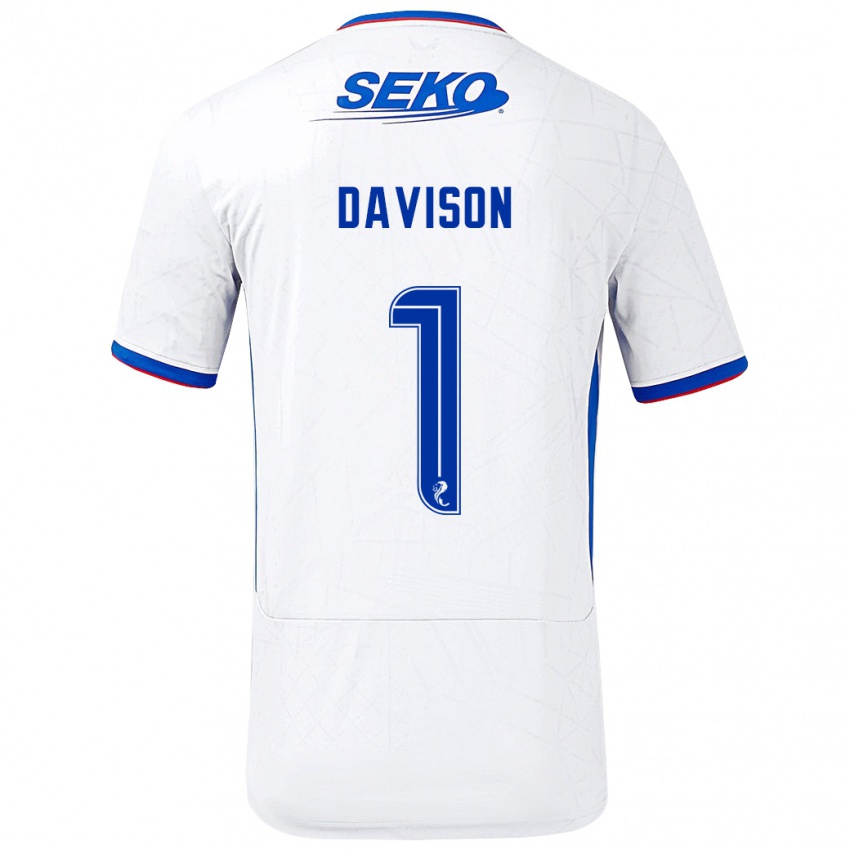 Niño Camiseta Hannah Davison #1 Blanco Azul 2ª Equipación 2024/25 La Camisa Argentina