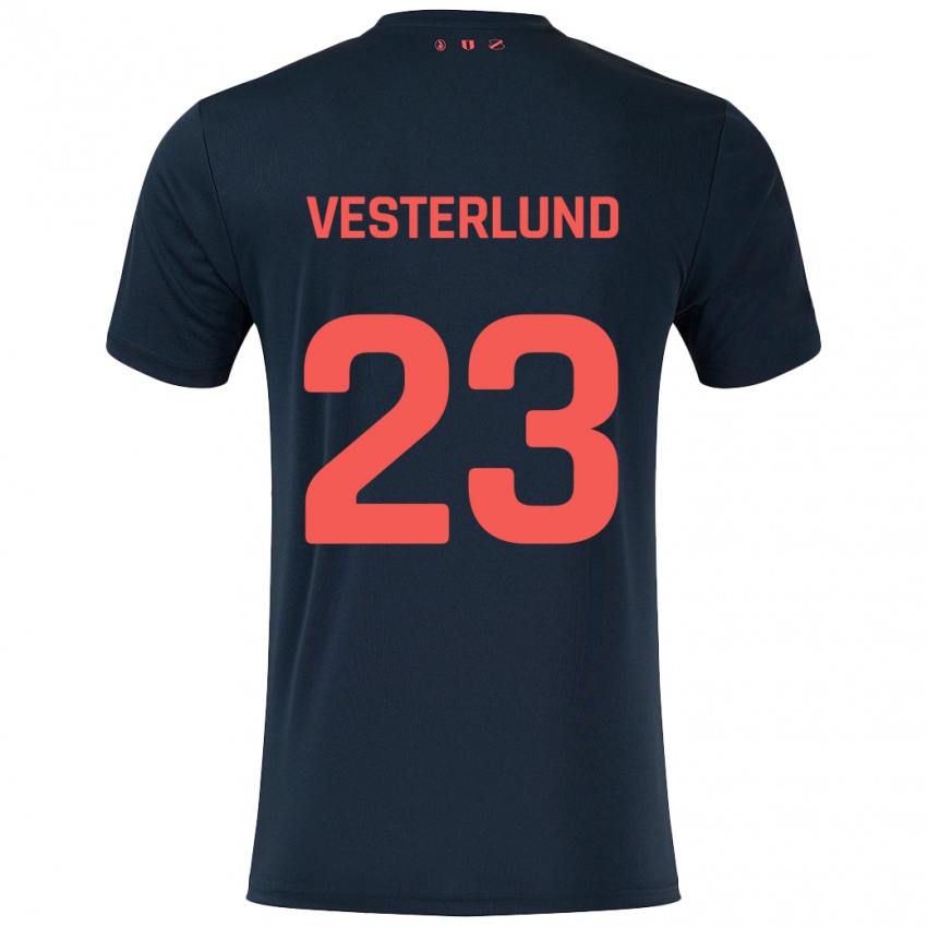 Niño Camiseta Niklas Vesterlund #23 Negro Rojo 2ª Equipación 2024/25 La Camisa Argentina