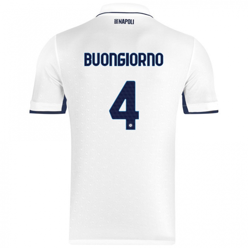 Niño Camiseta Alessandro Buongiorno #4 Blanco Azul Real 2ª Equipación 2024/25 La Camisa Argentina