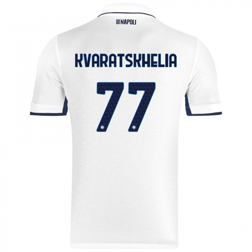 Niño Camiseta Khvicha Kvaratskhelia #77 Blanco Azul Real 2ª Equipación 2024/25 La Camisa Argentina