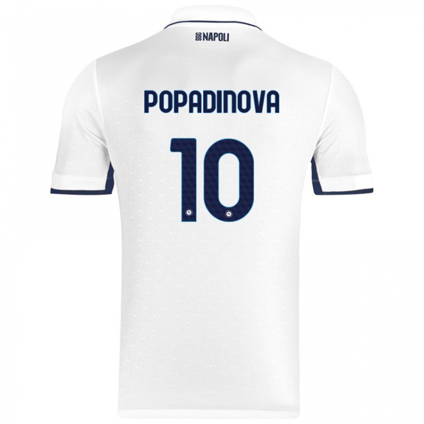 Niño Camiseta Evdokiya Popadinova #10 Blanco Azul Real 2ª Equipación 2024/25 La Camisa Argentina