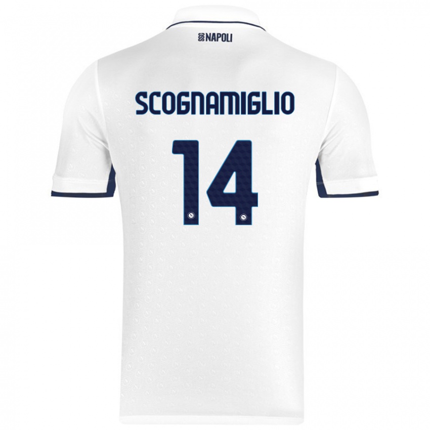 Niño Camiseta Fabio Scognamiglio #14 Blanco Azul Real 2ª Equipación 2024/25 La Camisa Argentina